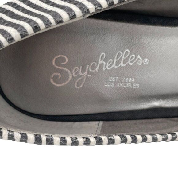 Seychelles Black & White Stripe Heels Rubber Sole Pointed Toe - Picture 3 of 9